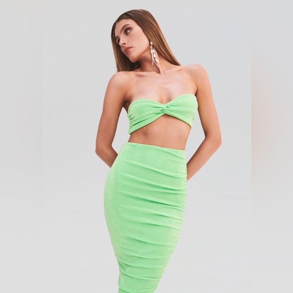 SEROYA Lime Green Julia Two Piece Midi Skirt Bandeau Set NEW - Picture 3 of 11